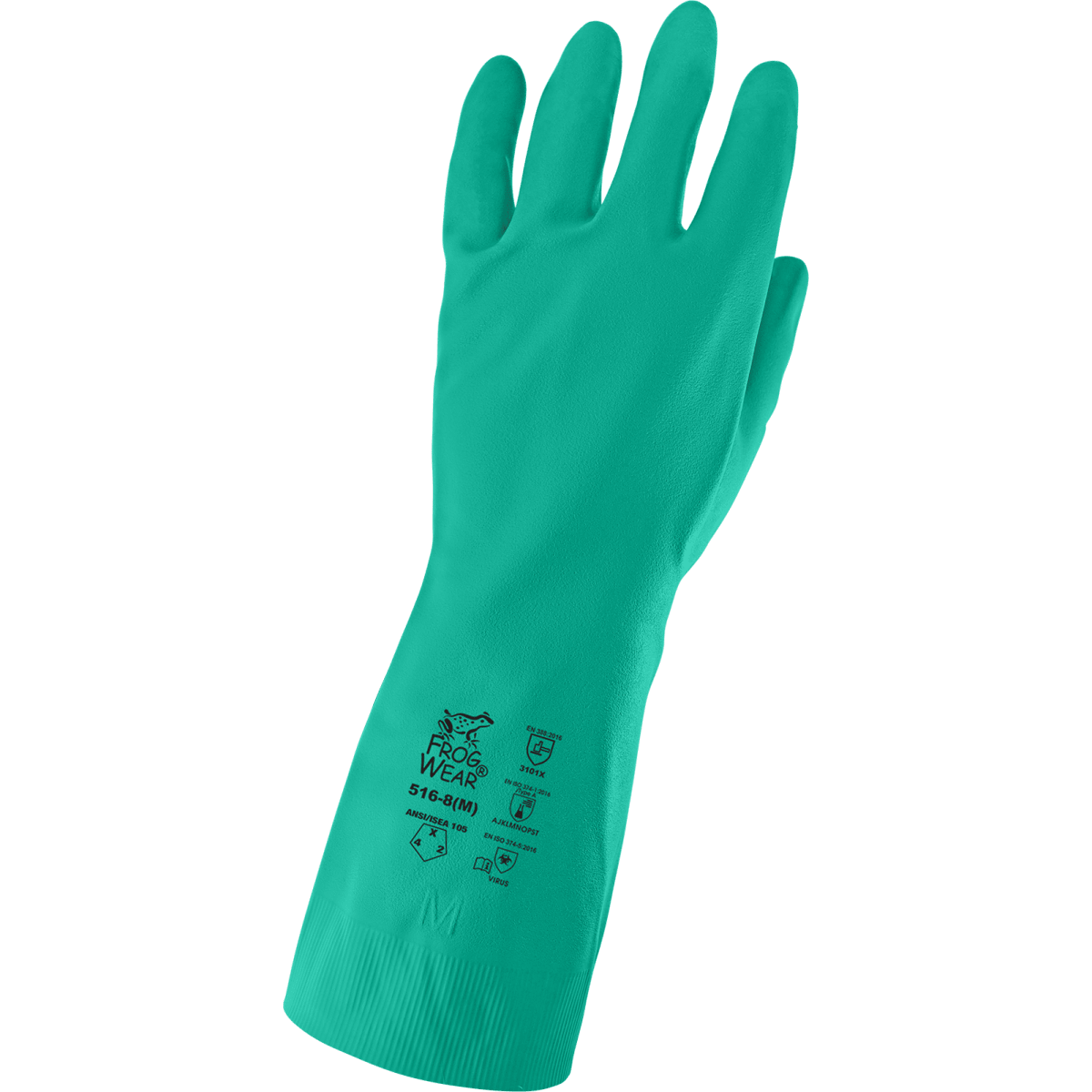 FrogWear® Unsupported, Chlorinated, 13-Inch, 16-Mil, Sea Green Nitrile Gloves with a Bisque Grip Finish - 516