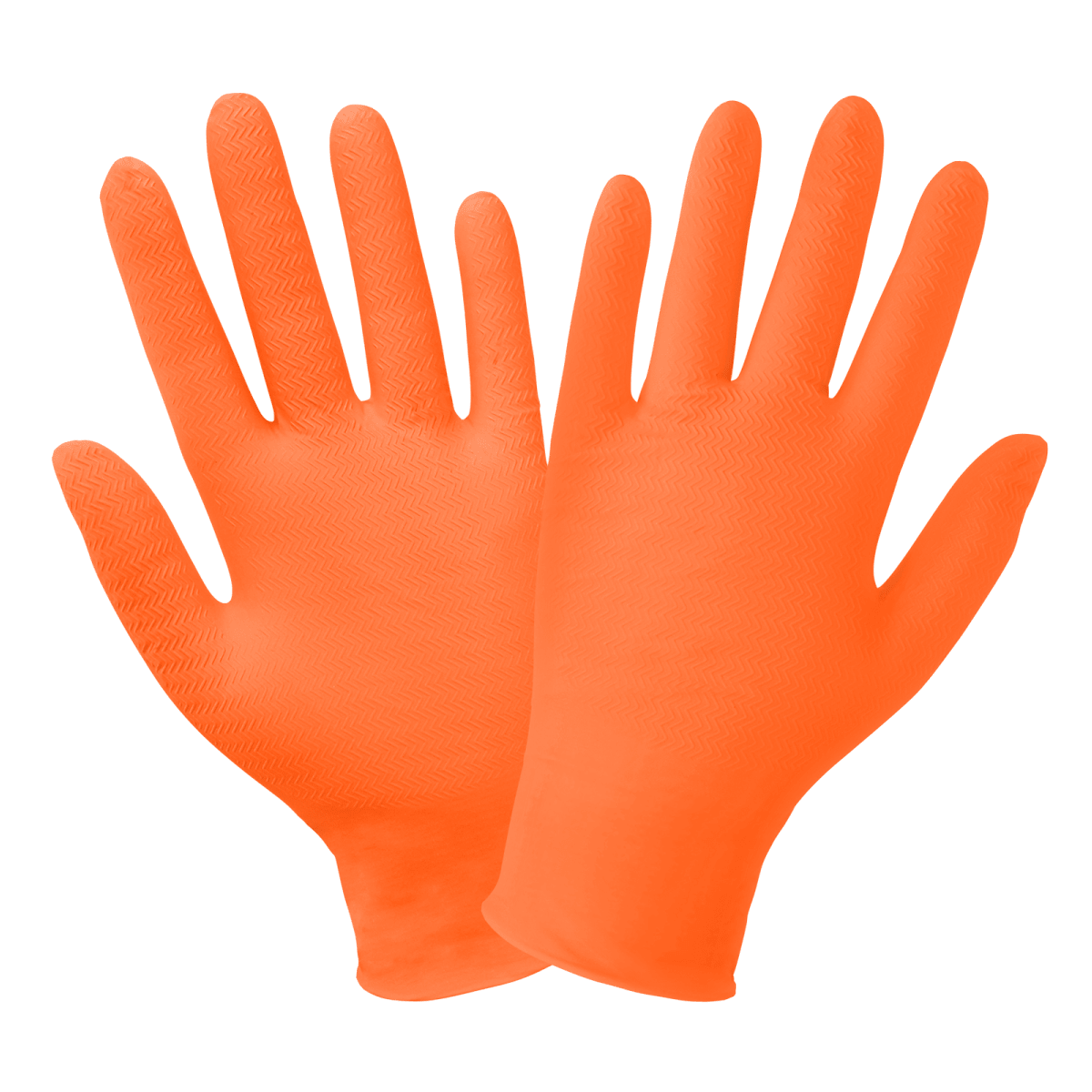 Panther-Guard® Heavyweight Nitrile, Powder-Free, Industrial-Grade, High-Visibility Orange, 7-Mil, Tractor Tread Pattern, 9.5-Inch Disposable Gloves - 905PF