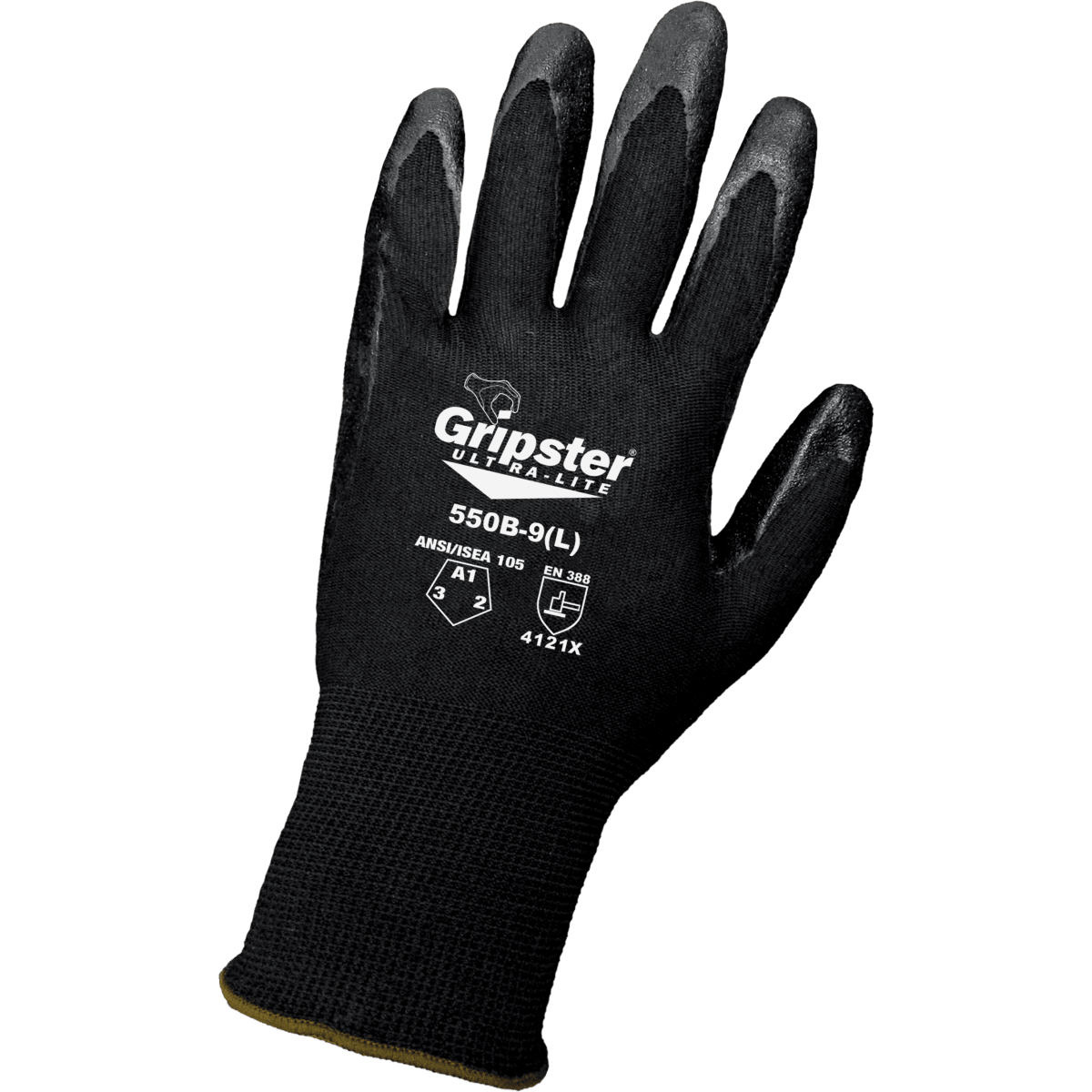Gripster® Ultra-Lite Black Foam Nitrile Coated Nylon Gloves with Cut, Abrasion, and Puncture Resistance - 550B