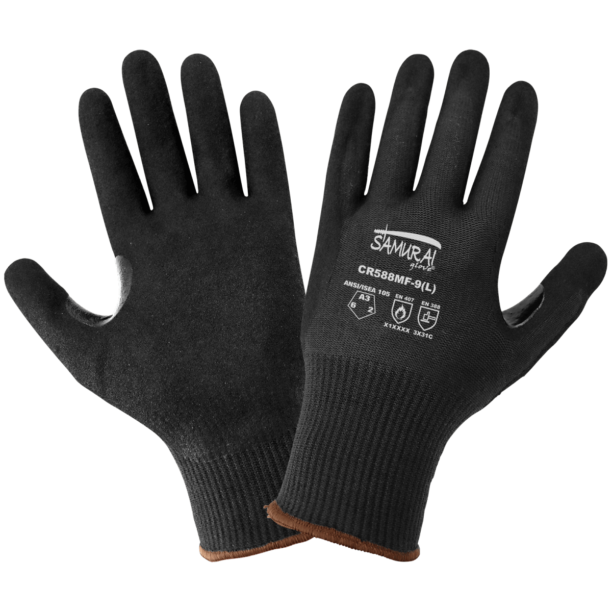 Samurai Glove® Cut, Abrasion, and Puncture Resistant Black Aralene® Nitrile-Coated Gloves - CR588MF
