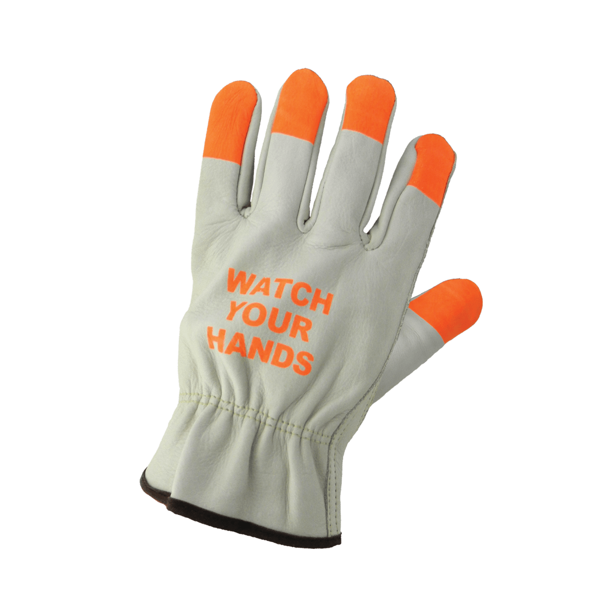 Standard Cowhide Leather Drivers Style Gloves with High-Visibility Orange Fingertips - 3200WH