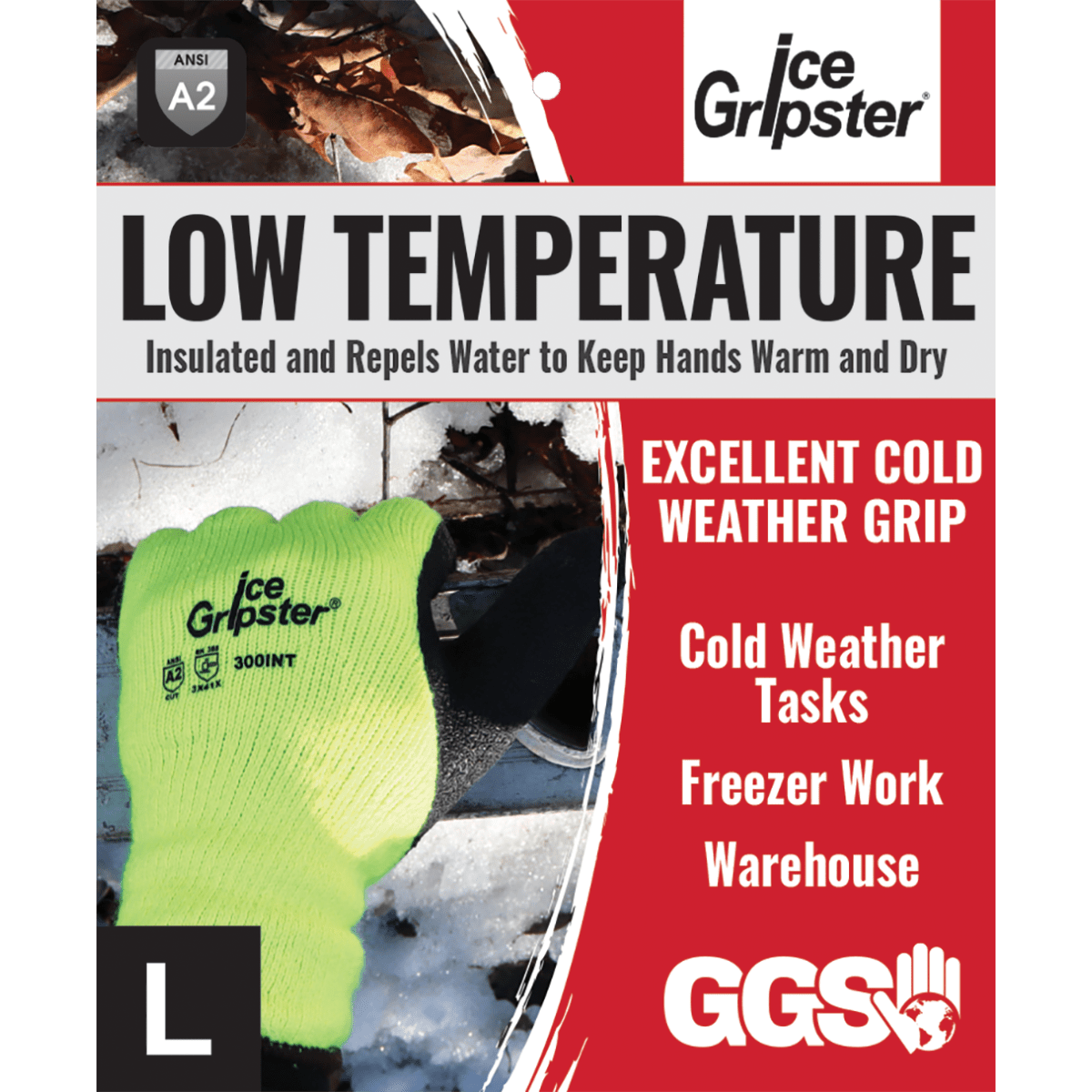 Ice Gripster® Water Repellent Low-Temperature Rubber Coated Gloves with Cut, Abrasion, and Puncture Resistance - 300INT
