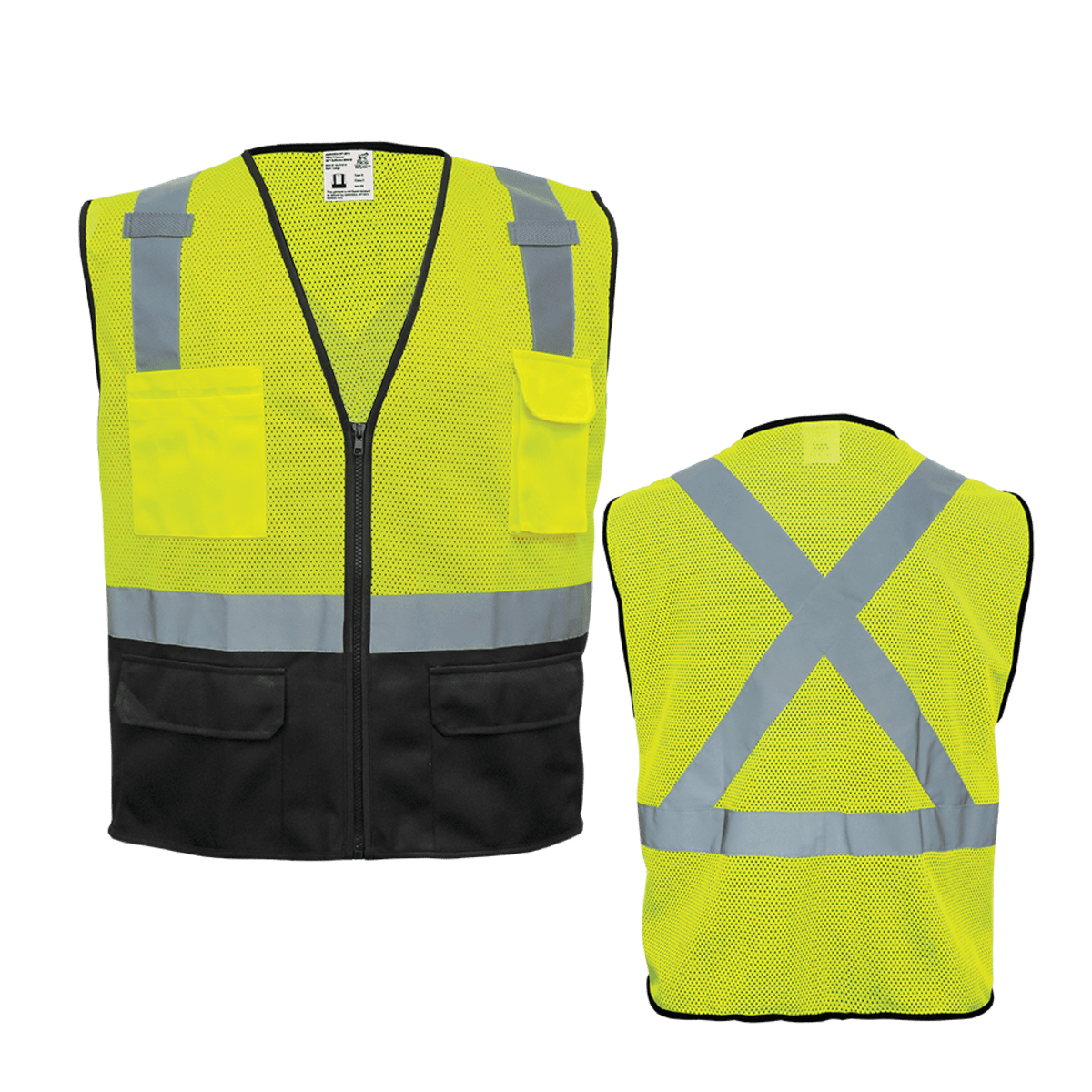 FrogWear® HV High-Visibility Polyester Solid Black Bottom Safety Vest - GLO-019