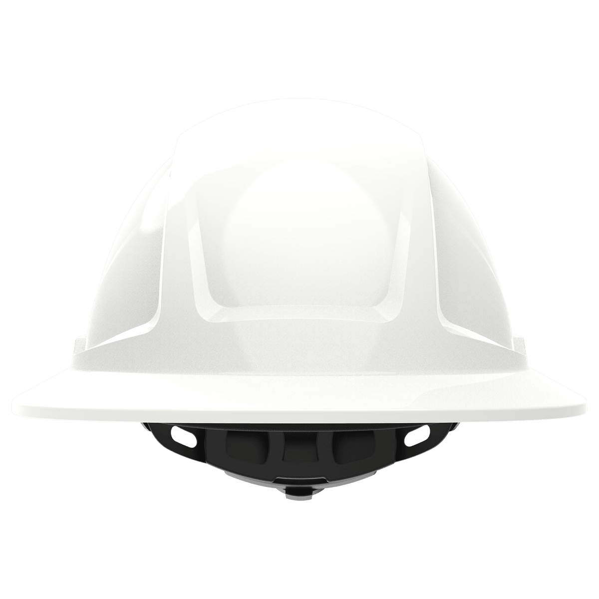 Radius™ Vented Full Brim Style White HDPE Hard Hat With Six-Point Ratchet Suspension - SKHFBUS041WH
