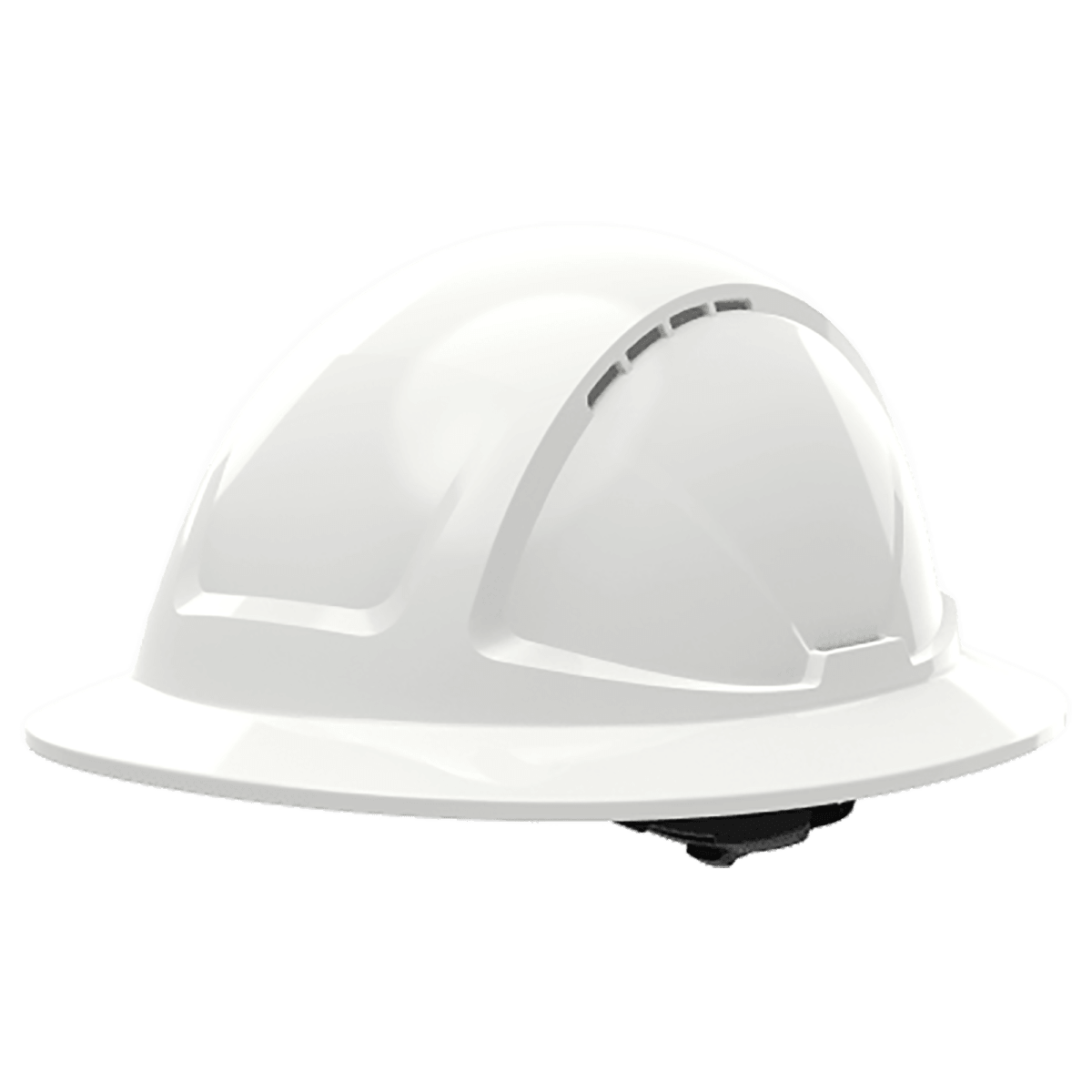 Radius™ Vented Full Brim Style White HDPE Hard Hat With Six-Point Ratchet Suspension - SKHFBUS041WH