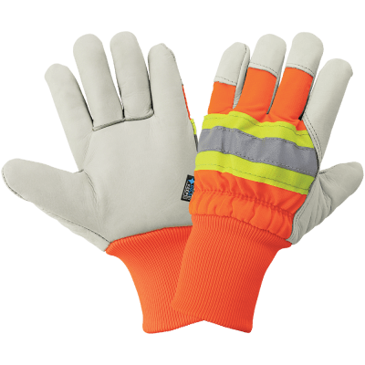 High-Visibility Standard-Grade Cowhide Leather Insulated Gloves with Knit Wrist - 2950HVKW