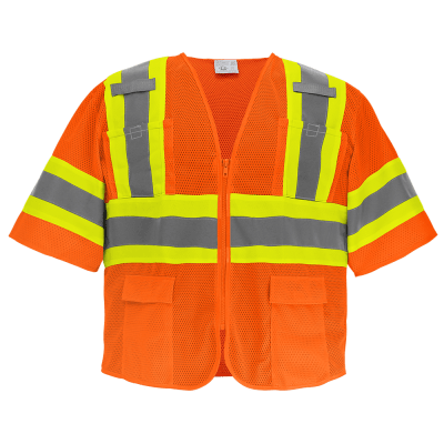 FrogWear® HV High-Visibility Orange Mesh Polyester Surveyors Safety Vest with Sleeves - GLO-0145