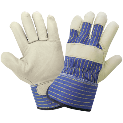 Premium Grain Cowhide Gunn Cut Leather Palm Gloves with Cotton Canvas Back - 1900