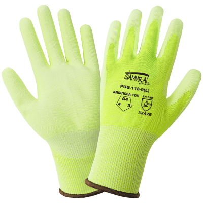 Samurai Glove® High-Visibility PU Coated Tuffalene® UHMWPE Gloves with Cut, Abrasion, and Puncture Resistance - PUG-118