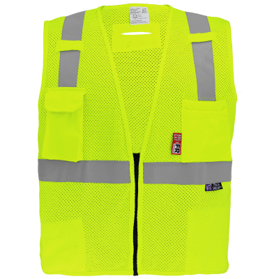 FrogWear® HV Flame-Resistant High-Visibility Yellow/Green Surveyors Safety Vest - GLO-022FR