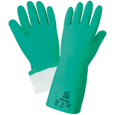 FrogWear® Flock-Lined 15-Mil Unsupported Green Nitrile Gloves with Raised Diamond Pattern Grip - 515F