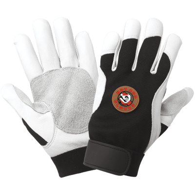 Premium-Grade Grain Goatskin Leather Double Palm Mechanics Style Gloves with a Spandex Back - HR3008