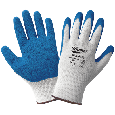 Gripster® General Purpose Cut, Abrasion, and Puncture Resistant Gloves, 13-Gauge White Polyester with a Blue Etched Rubber Coating - 360E