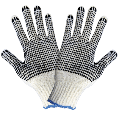 Bleached White Cotton/Polyester String Knit Gloves PVC Dotted on Two-Sides - S65D2BW