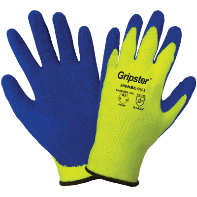 Gripster® High-Visibility Etched Rubber-Coated Polyester Gloves with Cut, Abrasion, and Puncture Resistance - 300NBE
