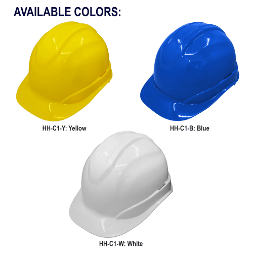 Bullhead Safety™ Head Protection Yellow Unvented Cap Style Hard Hat With Six-Point Slide Lock Suspension - HH-C1-Y