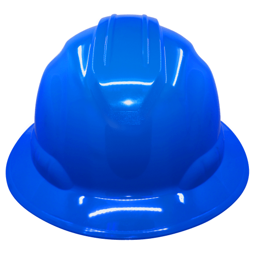 Bullhead Safety™ Head Protection Blue Unvented Full Brim Style Hard Hat With Six-Point Ratchet Suspension - HH-F1-B