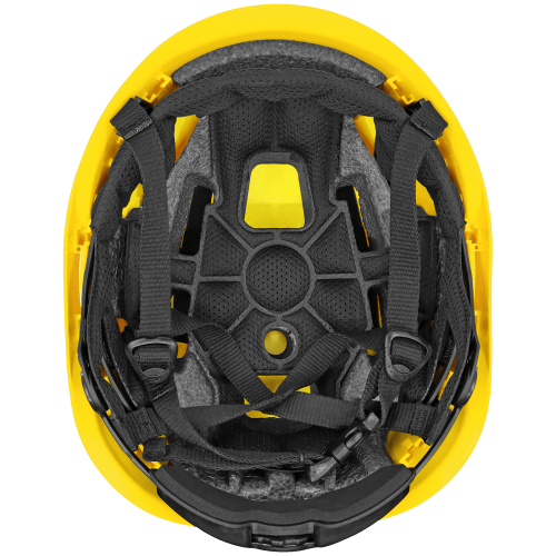 Bullhead Safety™ Head Protection Yellow Type 2 Climbing Style Protective Helmet with Optional Venting, a Four-Point Chin Strap, and a Ratchet Suspension - HH-CH2-Y