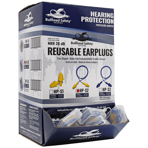 Bullhead Safety® Hearing Protection Corded Reusable Silicone NRR 26 dB Earplugs - HP-S2