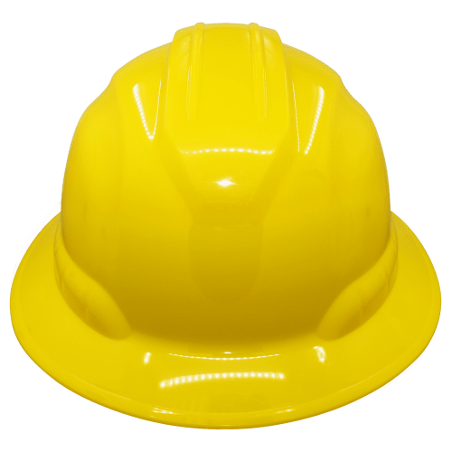 Bullhead Safety™ Head Protection Yellow Unvented Full Brim Style Hard Hat With Six-Point Ratchet Suspension - HH-F1-Y