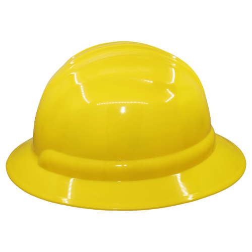Bullhead Safety™ Head Protection Yellow Unvented Full Brim Style Hard Hat With Six-Point Ratchet Suspension - HH-F1-Y