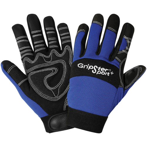 Gripster® Sport+ Synthetic Leather Palm Performance Mechanics Style Gloves with a Blue Spandex Back - LIMITED STOCK - SG9001