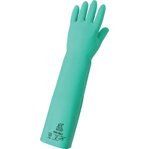 FrogWear® Extra-Long 22-Mil Green Nitrile Unsupported Gloves with a Raised Diamond Pattern Grip - 522