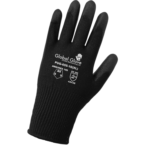 Smooth Polyurethane-Coated Black Seamless HPPE Cut, Abrasion, and Puncture Resistant Gloves - PUG-655