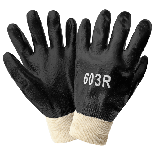 Economy 10-Inch Black PVC Chemical Resistant Gloves with a Cotton Interlock Liner - 603R