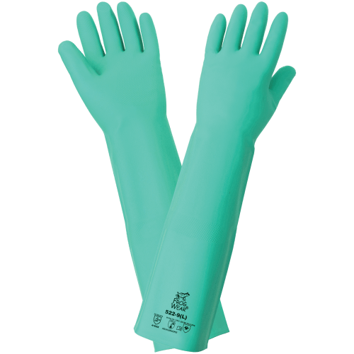 FrogWear® Extra-Long 22-Mil Green Nitrile Unsupported Gloves with a Raised Diamond Pattern Grip - 522