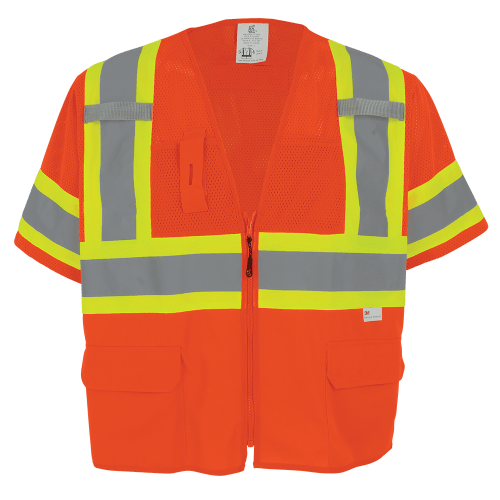 FrogWear® HV Mesh/Solid Polyester High-Visibility Orange Surveyors Safety Vest - GLO-147