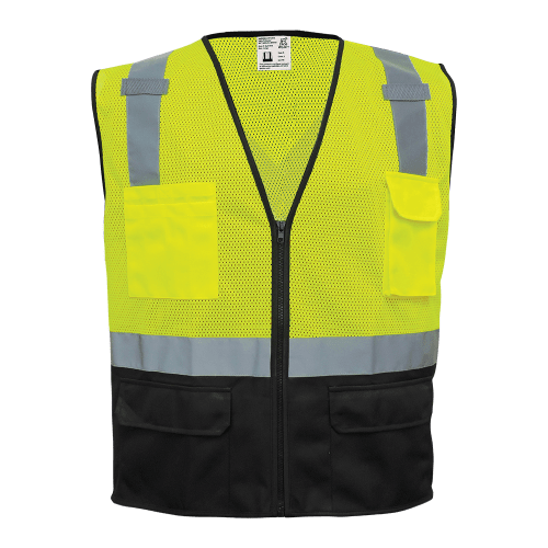 FrogWear® HV High-Visibility Polyester Solid Black Bottom Safety Vest - GLO-019