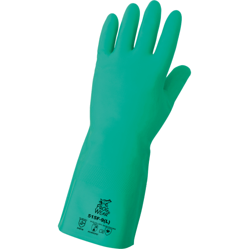 FrogWear® Flock-Lined 15-Mil Unsupported Green Nitrile Gloves with Raised Diamond Pattern Grip - 515F