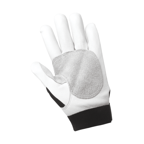 Premium-Grade Grain Goatskin Leather Double Palm Mechanics Style Gloves with a Spandex Back - HR3008