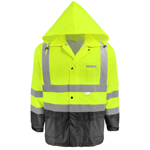 FrogWear® HV High-Visibility Yellow/Green Polyurethane Coated 150D Oxford Polyester Rain Jacket - GLO-1500