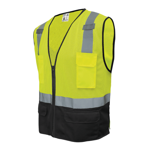 FrogWear® HV High-Visibility Polyester Solid Black Bottom Safety Vest - GLO-019