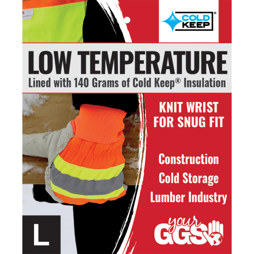 High-Visibility Standard-Grade Cowhide Leather Insulated Gloves with Knit Wrist - 2950HVKW
