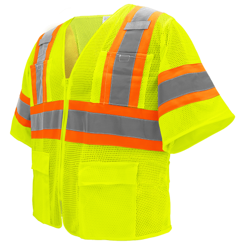 FrogWear® HV High-Visibility Mesh Polyester Surveyors Safety Vest with Sleeves - GLO-0135