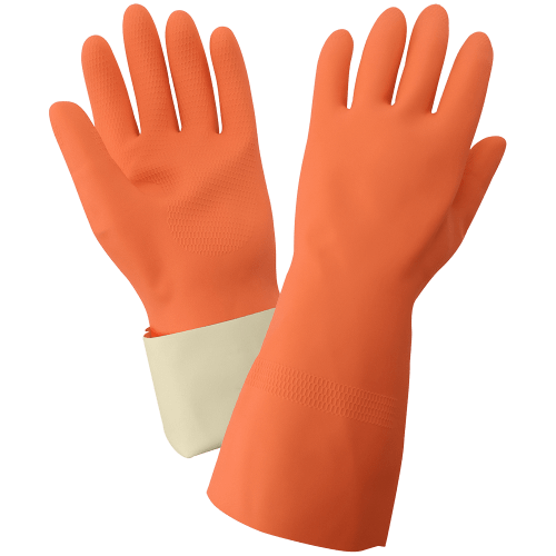 FrogWear® Heavy 30-Mil Flock-Lined Orange Rubber Latex with Honeycomb Pattern Grip Unsupported Gloves - 30FT