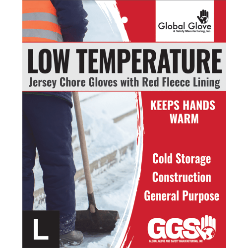Red Fleece-Lined Jersey Chore Retail Tagged Gloves - C10BJR-LT