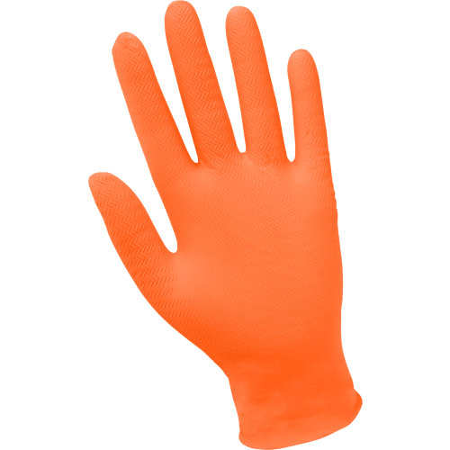 Panther-Guard® Heavyweight Nitrile, Powder-Free, Industrial-Grade, High-Visibility Orange, 7-Mil, Tractor Tread Pattern, 9.5-Inch Disposable Gloves - 905PF