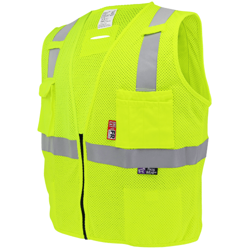 FrogWear® HV Flame-Resistant High-Visibility Yellow/Green Surveyors Safety Vest - GLO-022FR