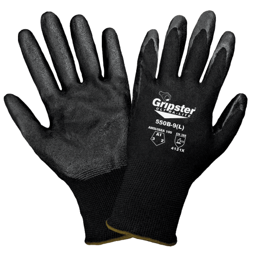 Gripster® Ultra-Lite Black Foam Nitrile Coated Nylon Gloves with Cut, Abrasion, and Puncture Resistance - 550B