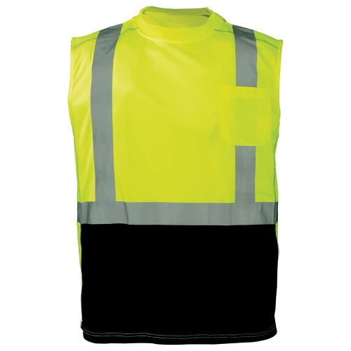 FrogWear® HV Premium Athletic-Type High-Visibility Black Bottom Sleeveless Safety Shirt - GLO-202