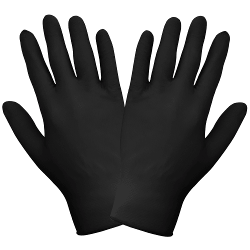 Nitrile, Powder-Free, Industrial-Grade, Black, 5-Mil, Textured Fingertips, 9.5-Inch Disposable Gloves - 705BPF