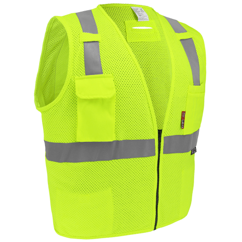 FrogWear® HV Flame-Resistant High-Visibility Yellow/Green Surveyors Safety Vest - GLO-022FR