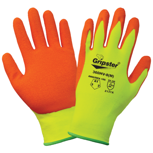 Gripster® Orange Etched Rubber Coated High-Visibility Lightweight Gloves with Cut, Abrasion, and Puncture Protection - 360HV