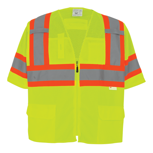FrogWear® HV Mesh/Solid Polyester High-Visibility Yellow/Green Surveyors Safety Vest - GLO-127