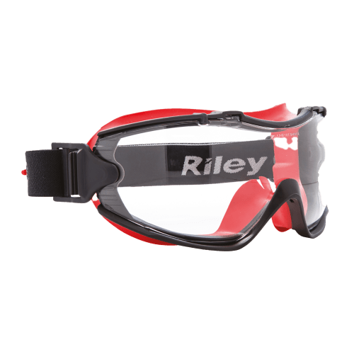 Velia™ Clear Performance Fog Technology Lens, Black and Red Frame Safety Goggles - RLY00221
