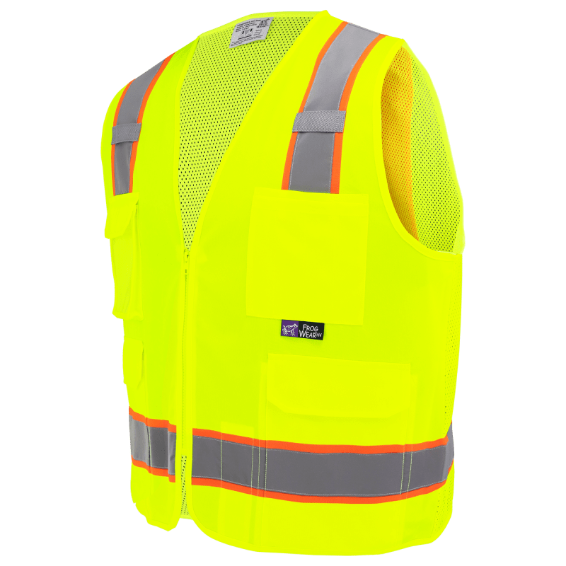 FrogWear® HV Lightweight High-Visibility Yellow/Green Polyester Surveyors Safety Vest - GLO-0032
